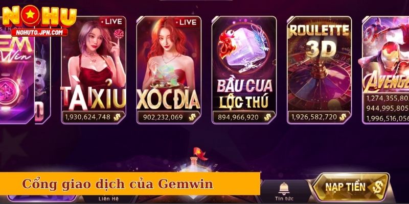 Cổng giao dịch của Gemwin với nhiều lựa chọn quen thuộc