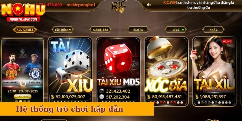 Hệ thống trò chơi hấp dẫn, đa dạng thể loại tại Ric Win